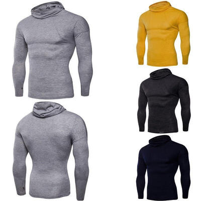 

New Mens Slim Fit Long Sleeve T-shirt Autumn Hight-Necked Tops Tee Casual Singlet