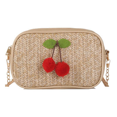 

Crossbody Messenger Handbags Women Cherry Decor Woven Chain Shoulder Bags