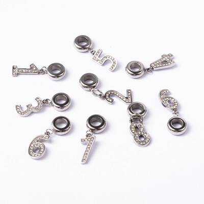 

304 Stainless Steel Rhinestone European Dangle Beads Large Hole Number Beads Mixed 2428mm Hole 5mm 1415x58x12mm