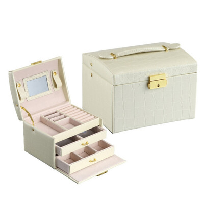 

Three Layers Jewelry Organizer Case Double Drawer Large Capacity Jewelry Storage Box
