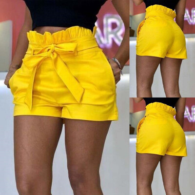 

Women Summer Pants Stylish Shorts Belt Beach High Waist Short Trousers Hot Pants