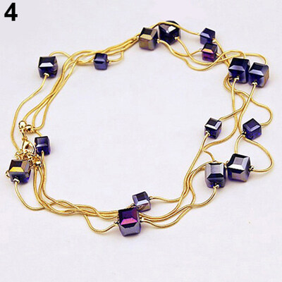 

Women Square Rhinestones Beads 2 Layers Golden Alloy Chain Long Sweater Necklace