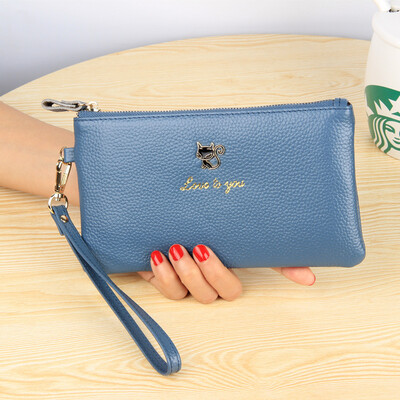 

2019 new leather cat long wallet female Europe&the United States new ultra-thin lychee grain leather zipper hand wallet