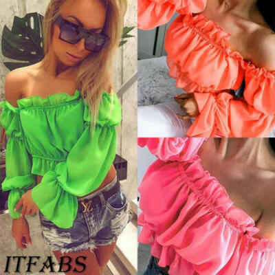 

Fashion Womens Chiffon Summer Long Sleeve Loose Casual Blouse Corp Tops T-Shirt
