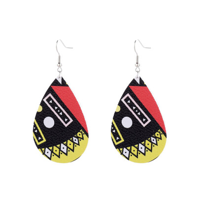 

Women Trendy Geometric Faux Leather Watterdrop Dangle Drop Hook Earrings Jewelry