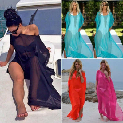 

Women Swimsuit Sexy Beach Wear Bikini Cover-Up V-Neck Lace Swimwear Long Dress