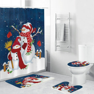 

Tailored 4Pcs Christmas shower Curtain Bathroom Anti-slip Carpet Rug Toilet Cover Mat Set