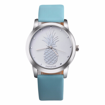 

New Womens Pineapple Leather Band Analog Quartz Watch Ladies Rose Gold Dial Casual Female Sport Watches montre femme Clock 533