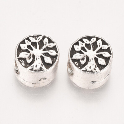 

Tibetan Style Alloy European Beads Large Hole Beads Flat Round with Tree of Life Antique Silver 10x75mm Hole 5mm