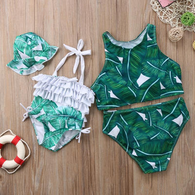 

Family Matching Women Mum Baby Girl Palm Leaves Swimwear Swimsuit Bikini Set