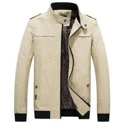 

Fashion Men Winter Solid Color Jacket Stand Collar Long Sleeve Zipper Pocket Button Splicing Casual Coat Outerwear