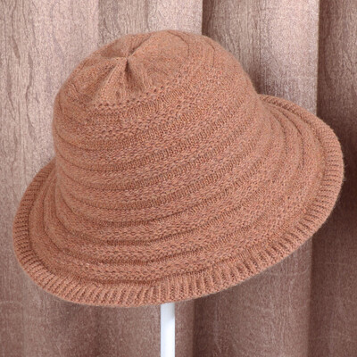 

New fashion wool knitting wool hat in autumn&winter 2019 womens solid color outdoor warm wide strip basin hat fishermans hat