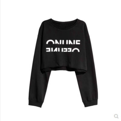 

Autumn Long Sleeve Short T-Shirt Women Solid Color Letter Print Loose T-Shirts Ladies Tops O-Neck Simple Female Tops -2XL