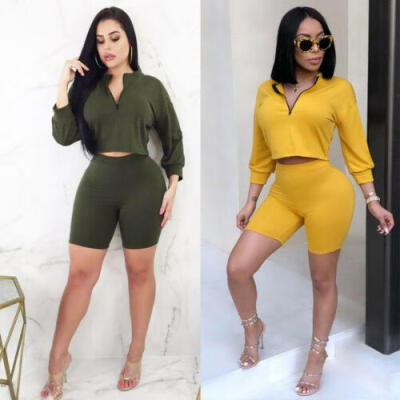 

Summer Ladies Sports Suit Women Girls Clothes 2PCS Tops Shirts Pants Shorts