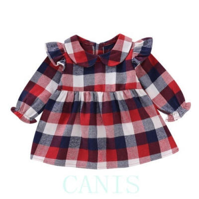 

UK Newborn Baby Girl Dress Long Sleeve Plaid Princess Party Dress Casual Clothes