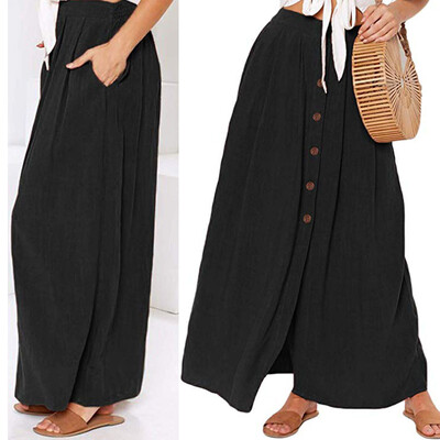 

Roseonmyhand Women Fashion Summer Casual Solid Button Fork Opening Hollowing Out Daily Skirt