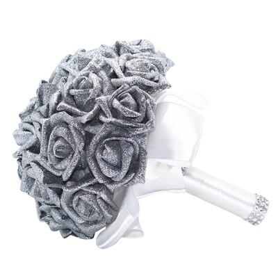 

Siaonvr Crystal Roses Pearl Bridesmaid Wedding Bouquet Bridal Artificial Silk Flowers De