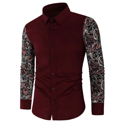 

Toponeto Fashion Mens Needle show Autumn Long Sleeve Casual Fit Buttons Round Top Blouse