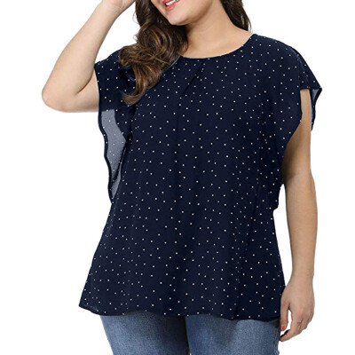 

Starmoon Womens Summer Plus Size Ruffle Sleeve Shirt Top Polka Dot Chiffon Blouse