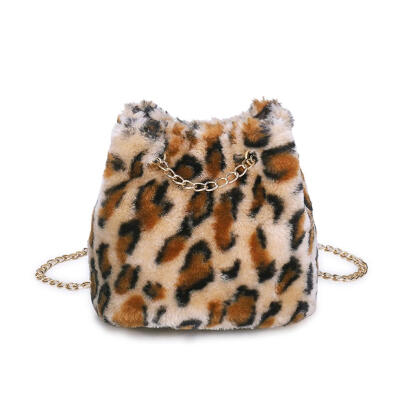 

Winter Plush Bag Leopard Drawstring Packs Women Shoulder Crossbody Bags