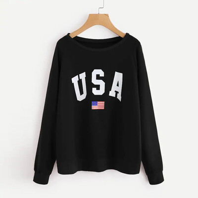 

Starmoon Womens Casual USA Solid Long Sleeve Print Sweatshirt Hooded Pullover Tops Blouse
