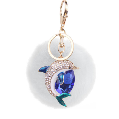 

Rex rabbit hair ball pendant alloy diamond dolphin lady bag car keychain creative