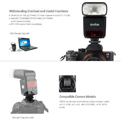 

Godox V350S Compact Size 24G Wireless Speedlite Master Slave Camera Flash TTL 18000s HSS Built-in 2000mAh Li-ion Battery with B