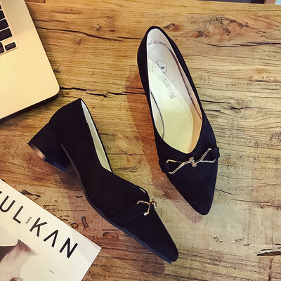 

Pointed bow bean shoes womens spring&summer Korean version of Joker thick with lazy foot shoes