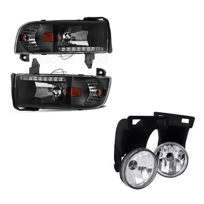 

Headlights Assembly Pair WLED Fog Light Set For 94-01 Dodge Ram 1500 2500 3500