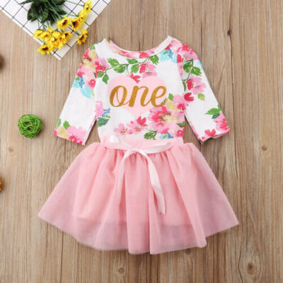 

Sweet Pink Newborn Baby Girls Floral Tops Romper Tulle Tutu Dress Outfits Set