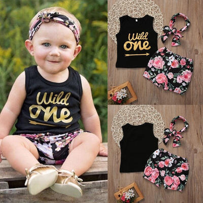 

Summer Toddler Infant Baby Girl Outfits Clothes Vest Floral Shorts 3pcs Set 0-4Y