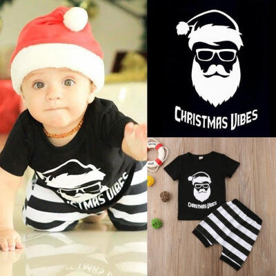 

Christmas Toddler Kids Baby Boys Tops T-shirt Striped Pants 2Pcs Outfits Set Clothes