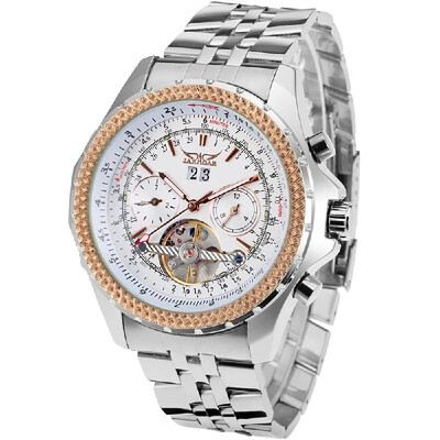 

JARAGAR 070 Business Men Mechanical Watch Three Sub-Dial Calendar Month Week Display Fashion Casual Stainless Steel Strap 3ATM Wat