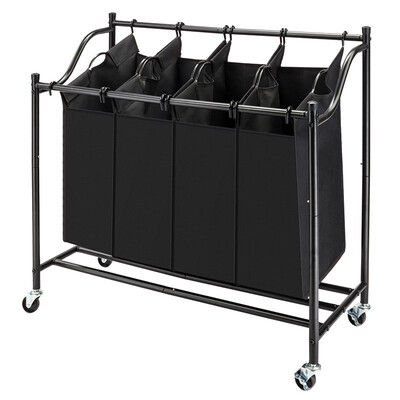 

Laundry Sorter 4-Bag Rolling Divided Laundry Hamper Cart with Removable Bags&Brake Casters Black