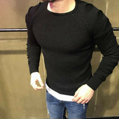 

Mens New Sweatshirt Sweater Knitted Fleece Crew Neck Pullover Jumper Long Sleeve
