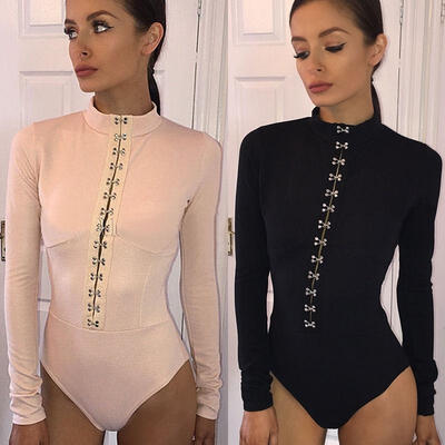 

Women Long Sleeve Jumpsuit Romper Bodysuit Stretch Bodycon Top Blouse Summer