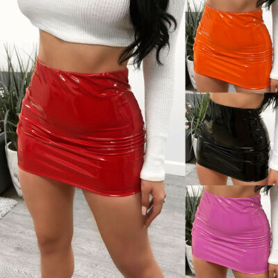 

Women Leather Skirt Bodycon Slim High Waist Stretch Short Mini Pencil Skirt