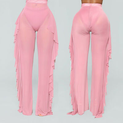 

Fashion Womens See Through Sheer Mesh Ruffle Swimsuits Beach Cover up Pants