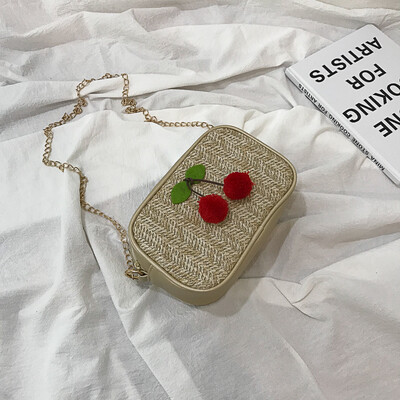 

Summer small bag female 2019 new Messenger bag cherry straw bag shoulder small square bag fashion chain mobile phone bag