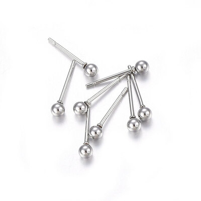 

304 Stainless Steel Stud Earrings Round Stainless Steel Color 14x3mm Pin 08mm
