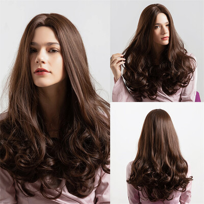 

〖Follure〗Long Curly Wig Synthetic Dark Brown Middle Parting Wavy Hair Costume Cosplay Par