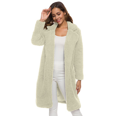 

Women Autumn Winter Loose Winter Solid Color Jackets Lapel Casual Long Sleeve Warm Cashmere Wool Coat