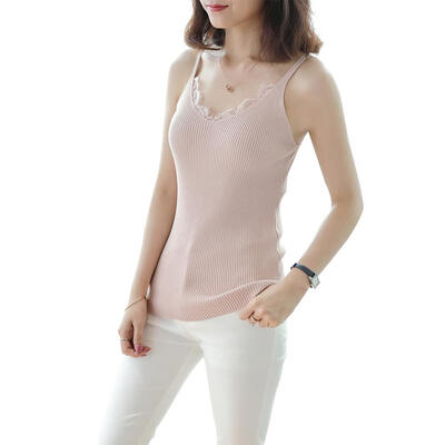 

Solid Knit Tank Tops Women Summer Lace V-neck Sleeveless Cross Camisole
