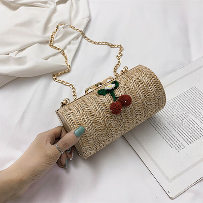 

Summer straw small bag new 2019 Korean version 100 lap clip small round bag chain womens bag single shoulder bag oblique satchel