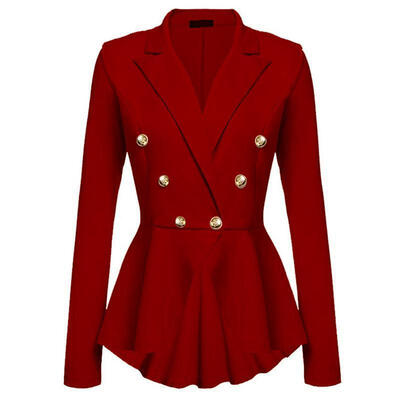 

New Womens Double Breasted Button Military Style Blazer Ladies Coat Jacket -2XL