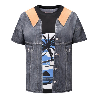 

3D Faux Denim Jacket Print Short Sleeve T-shirt