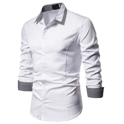 

Tailored Mens Patchwork Button Slim Fit Turn-Down Collar Long Sleeve Top Blouse Shirt