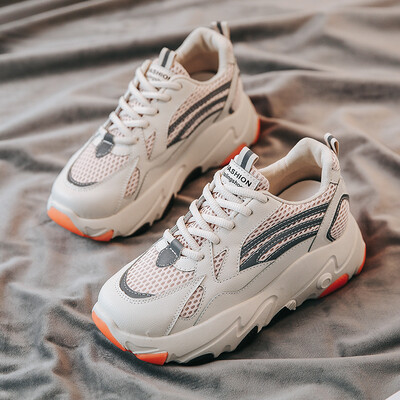 

LZJ Womens Chunky Sneakers 2019 Fashion Women Platform Shoes Lace Up Pink Vulcanize Shoes Womens Female Trainers Dad Shoes