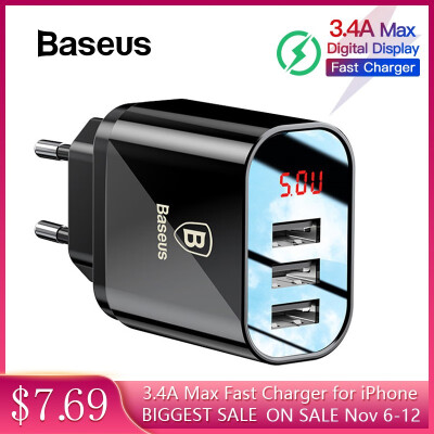 

Baseus 3 USB Charger Plug 34A Max Charger LED Display Mobile Phone USB Charger Fast Charging Wall Charger