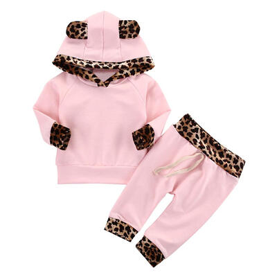 

2pcs Newborn Baby Clothing Set Leopard Print Hoodies Tops Elastic Pants